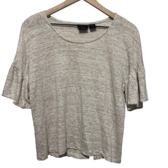 Rachel Roy 100% Linen Boxy Top Ruffle Bell Sleeves Resortwear Vacation Large - Picture 1 of 10
